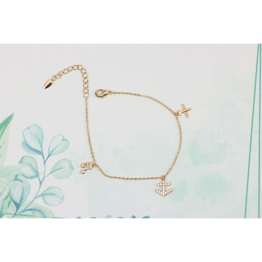 Rose Gold Chain Bracelet with Anchor & Travel Charms for Women, XPBL0854 (2086-3)