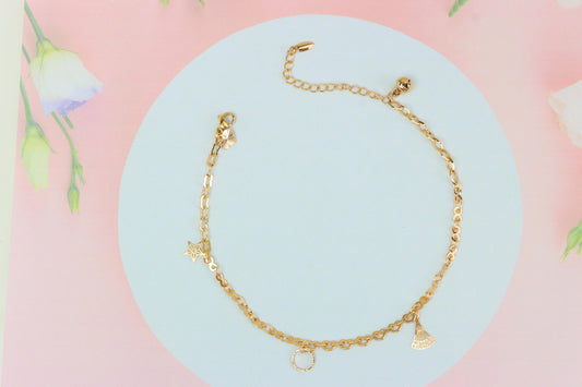 Rose Gold Anklet with Fan, Star & Circle Charms, XPAL1174 (2118-3)