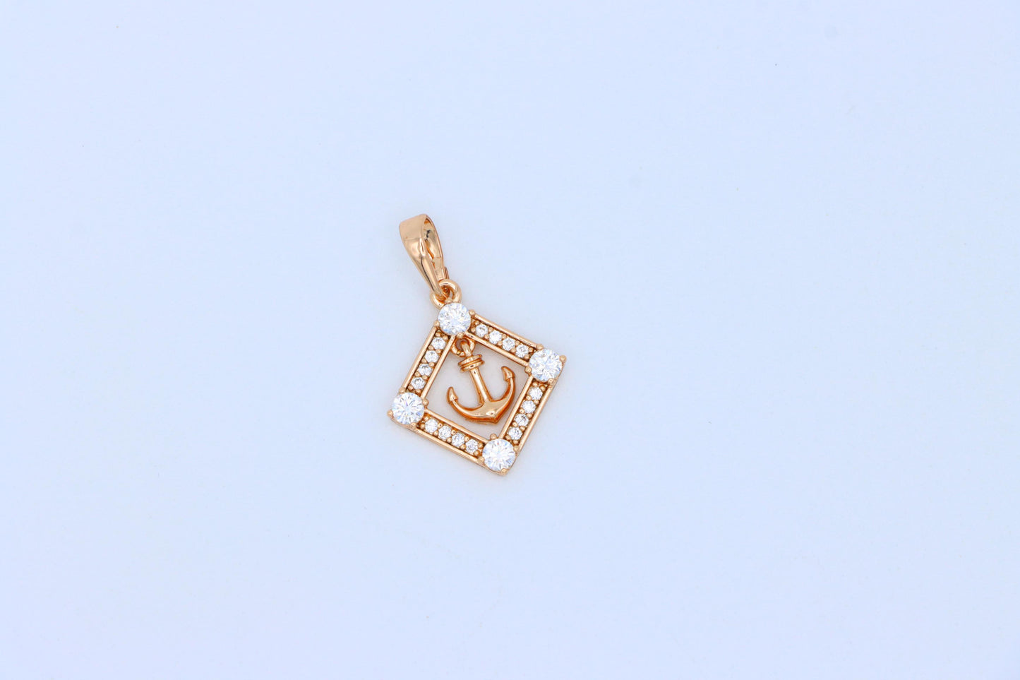 Rose Gold Anchor Pendant with Square CZ Frame for Nautical Elegance, XPPT1555 (2143-7)