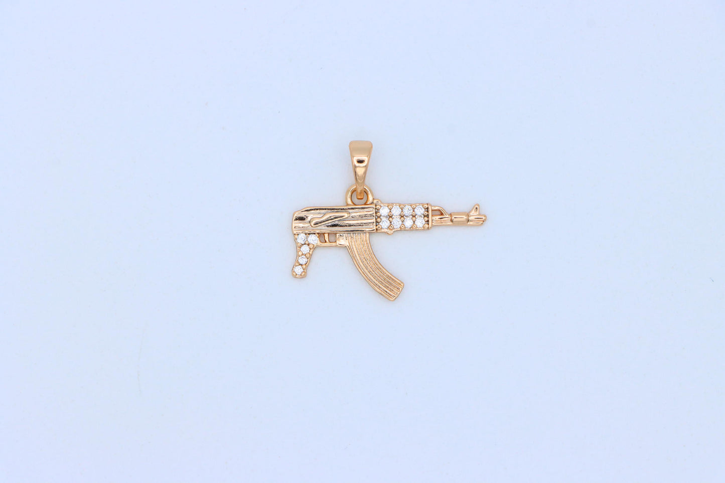 AK-47 Shaped Rose Gold Pendant with Crystal Detailing, XPPT1556 (2143-8)