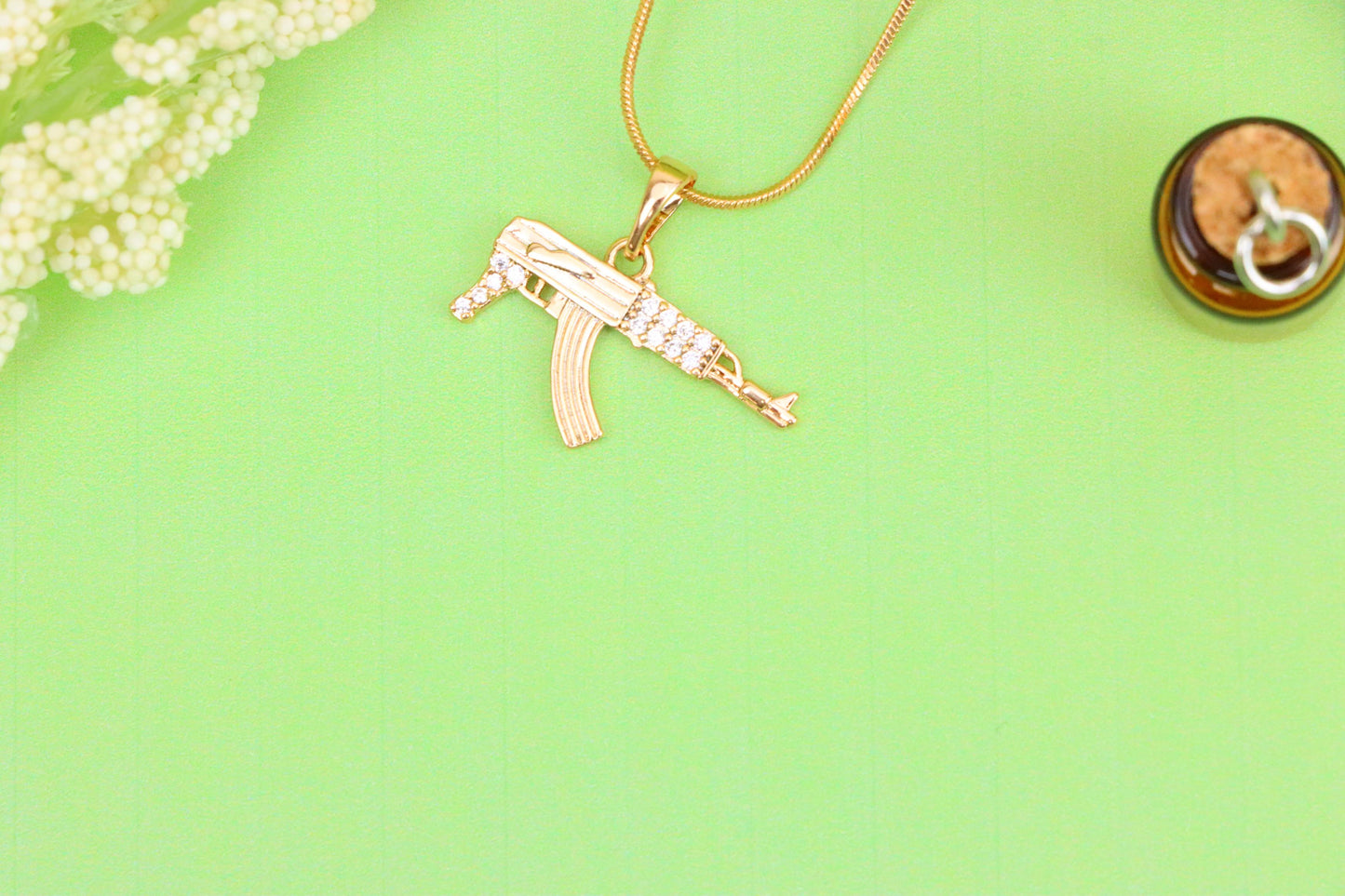 AK-47 Shaped Rose Gold Pendant with Crystal Detailing, XPPT1556 (2143-8)