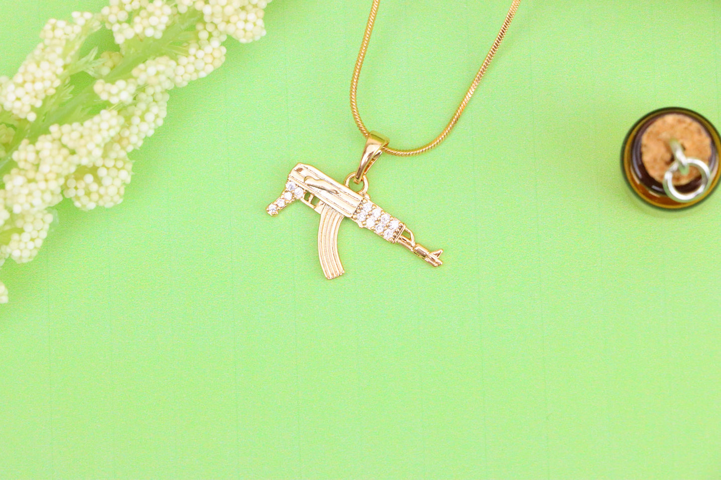 AK-47 Shaped Rose Gold Pendant with Crystal Detailing, XPPT1556 (2143-8)