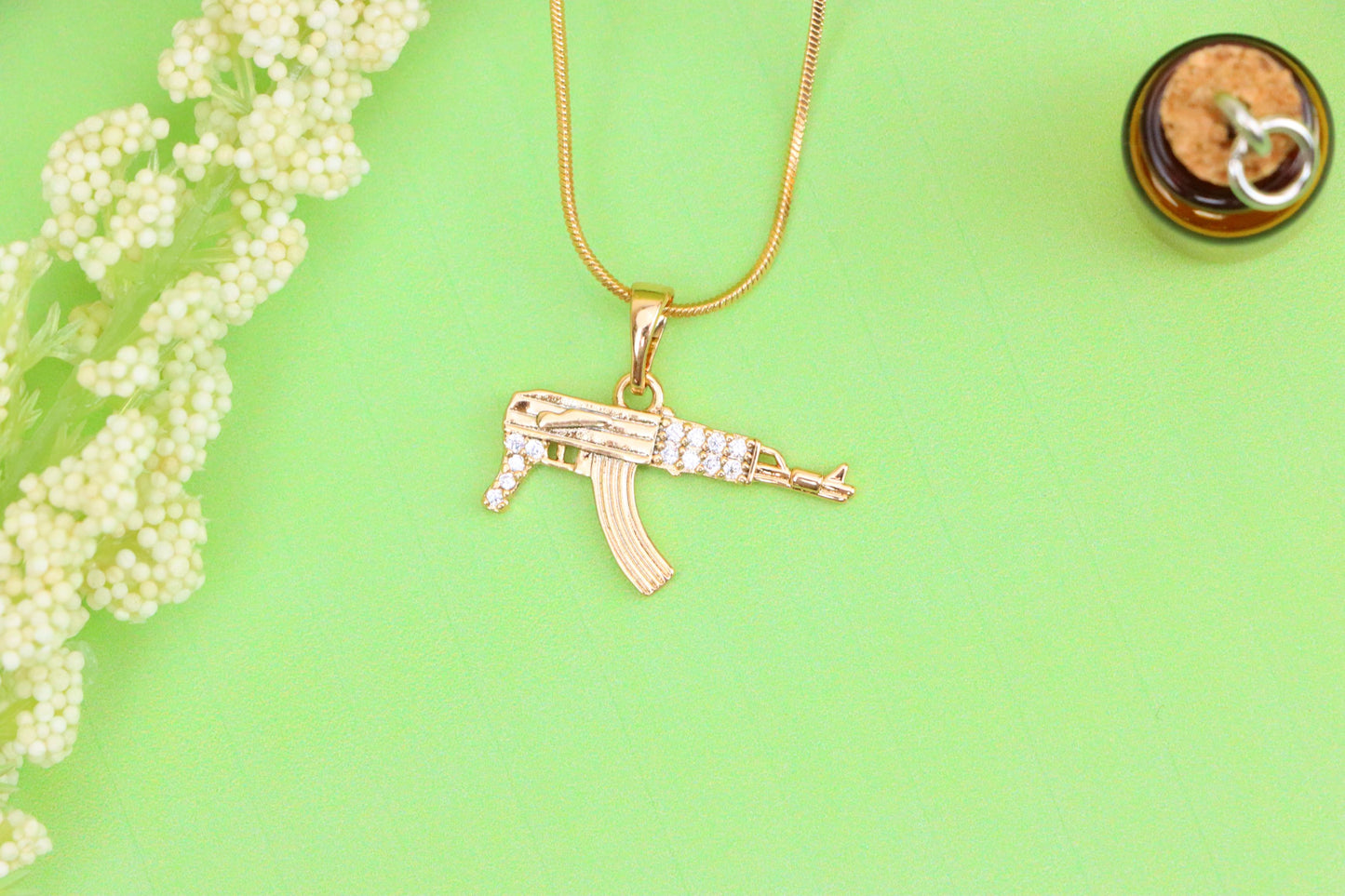 AK-47 Shaped Rose Gold Pendant with Crystal Detailing, XPPT1556 (2143-8)