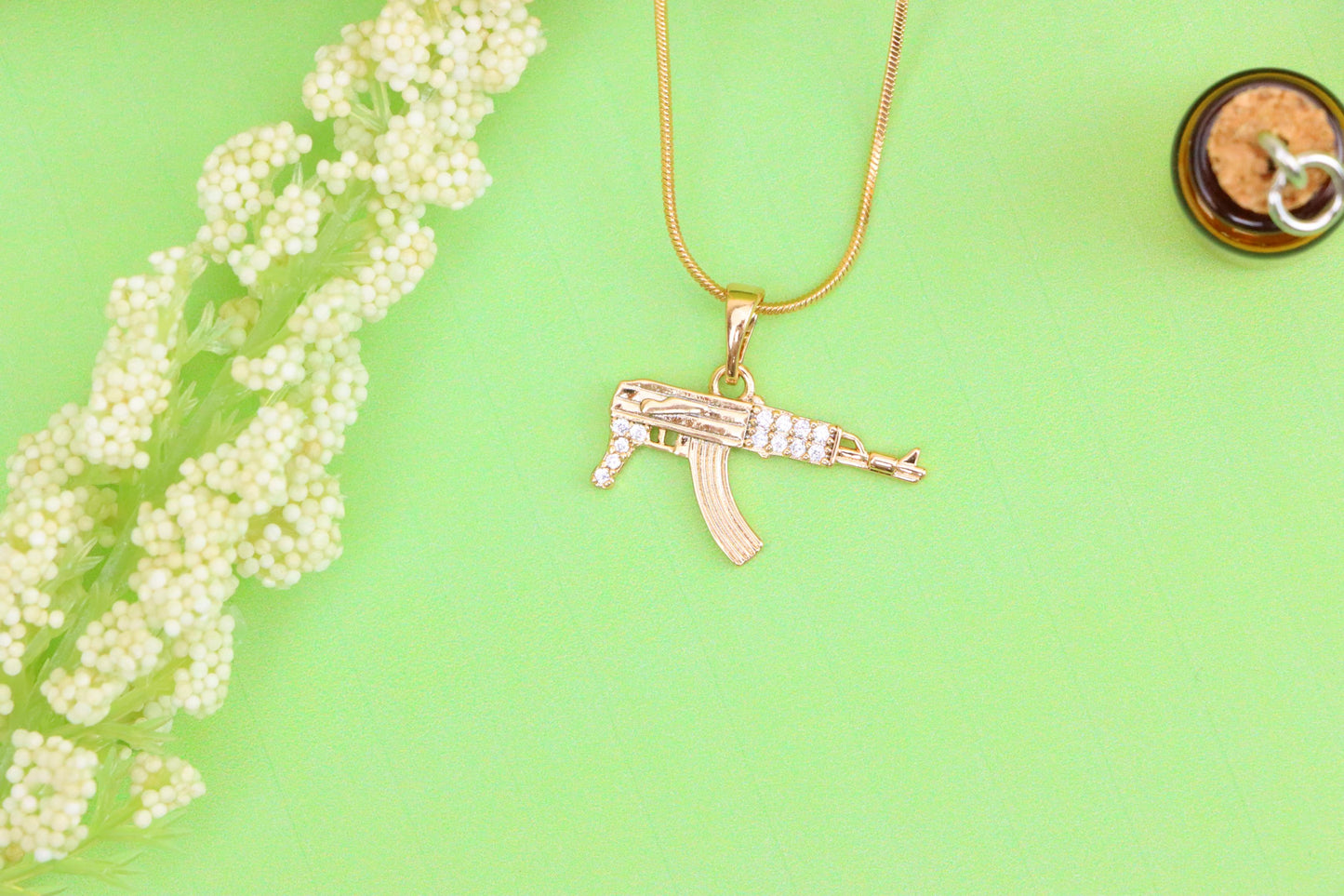 AK-47 Shaped Rose Gold Pendant with Crystal Detailing, XPPT1556 (2143-8)