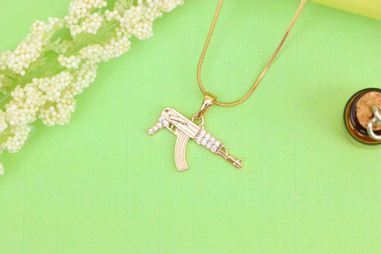 AK-47 Shaped Rose Gold Pendant with Crystal Detailing, XPPT1556 (2143-8)