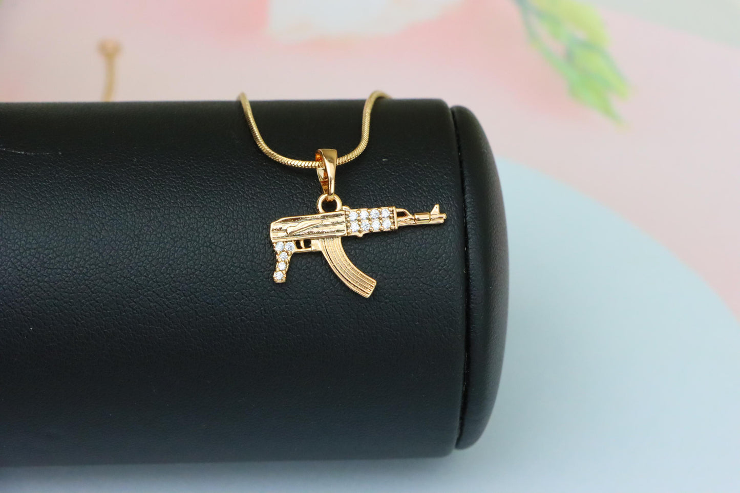 AK-47 Shaped Rose Gold Pendant with Crystal Detailing, XPPT1556 (2143-8)