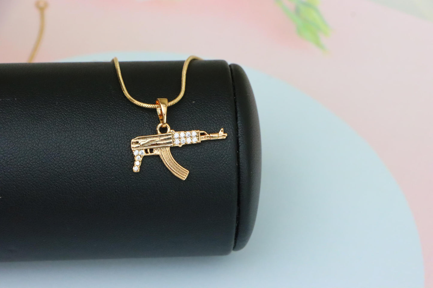 AK-47 Shaped Rose Gold Pendant with Crystal Detailing, XPPT1556 (2143-8)