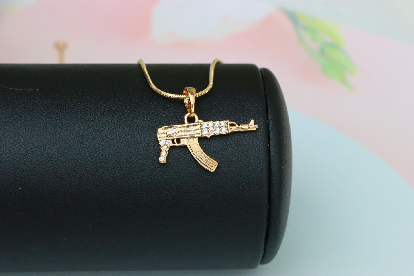 AK-47 Shaped Rose Gold Pendant with Crystal Detailing, XPPT1556 (2143-8)