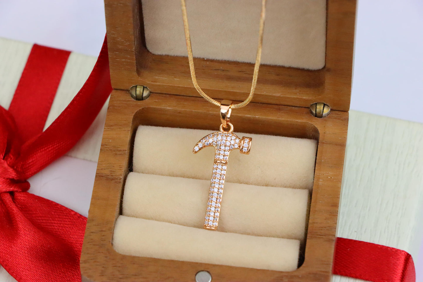 Hammer Shaped Rose Gold Pendant with Crystals, XPPT1557 (2143-9)
