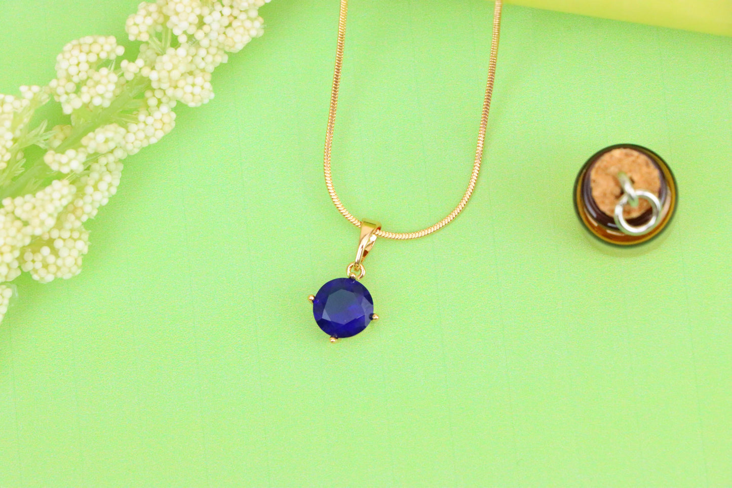 Elegant Round Blue Stone Pendant in Rose Gold Finish, XPPT1558 (2143-10)
