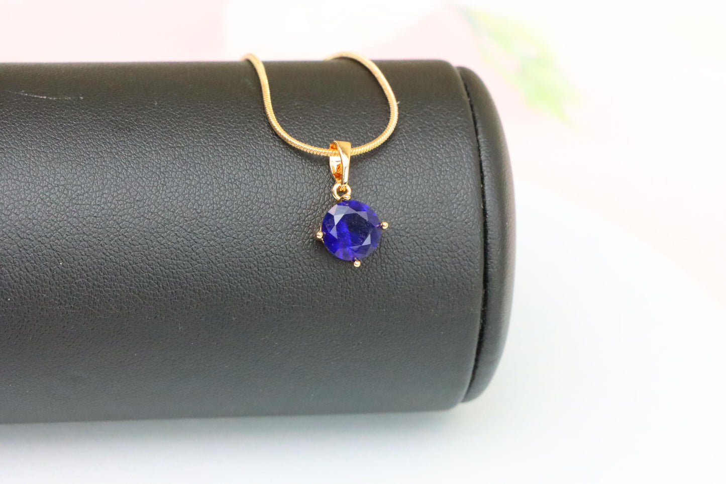 Elegant Round Blue Stone Pendant in Rose Gold Finish, XPPT1558 (2143-10)
