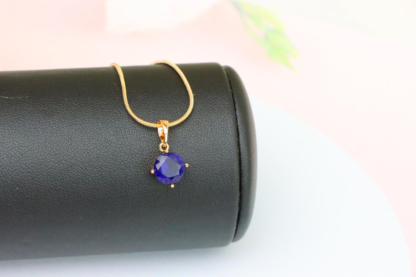Elegant Round Blue Stone Pendant in Rose Gold Finish, XPPT1558 (2143-10)