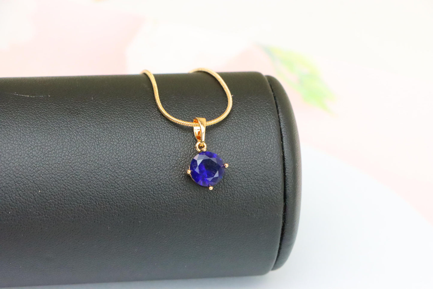 Elegant Round Blue Stone Pendant in Rose Gold Finish, XPPT1558 (2143-10)