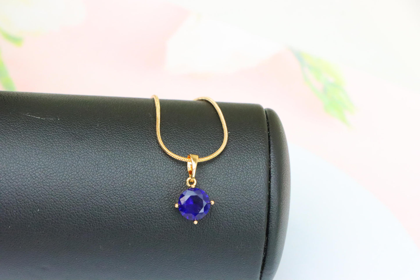 Elegant Round Blue Stone Pendant in Rose Gold Finish, XPPT1558 (2143-10)