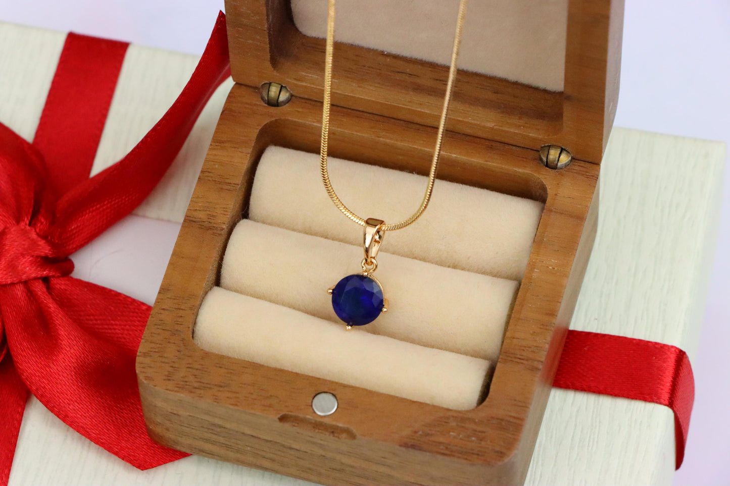 Elegant Round Blue Stone Pendant in Rose Gold Finish, XPPT1558 (2143-10)