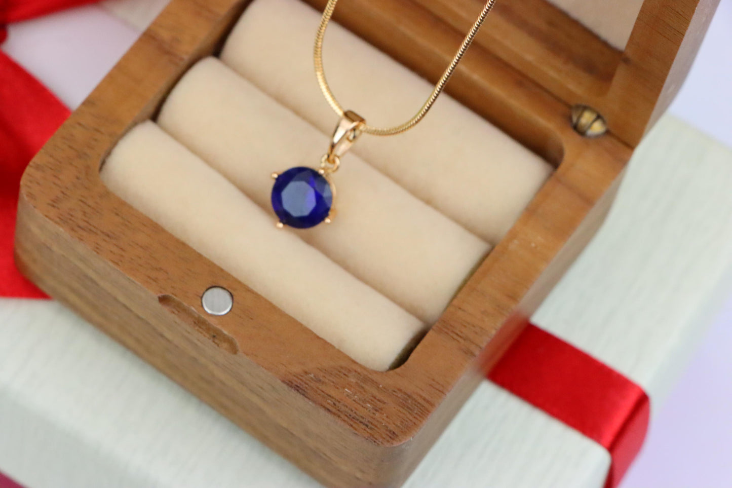 Elegant Round Blue Stone Pendant in Rose Gold Finish, XPPT1558 (2143-10)