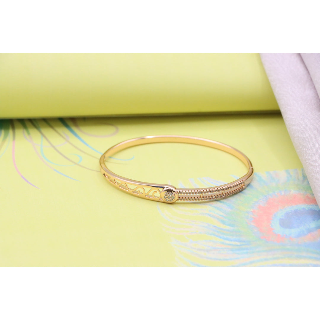 Elegant Rose Gold Bangle with Filigree & Sparkling Center Stone, XPBL0418 (2042-8)