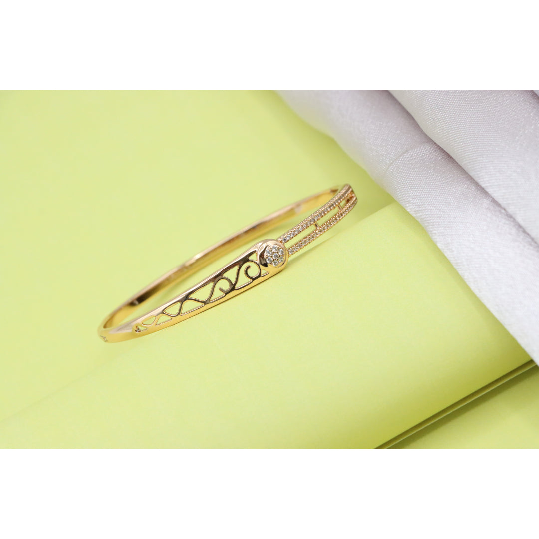 Elegant Rose Gold Bangle with Filigree & Sparkling Center Stone, XPBL0418 (2042-8)