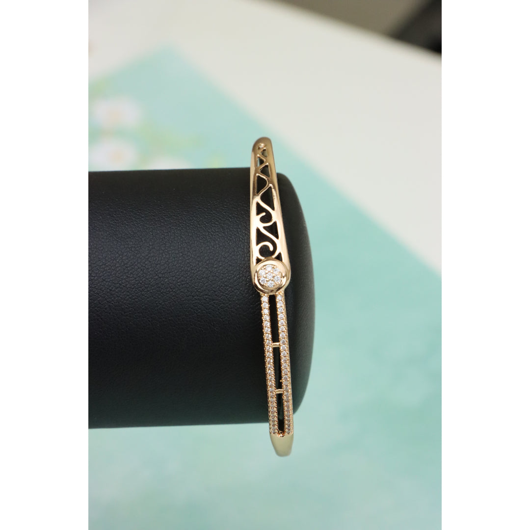 Elegant Rose Gold Bangle with Filigree & Sparkling Center Stone, XPBL0418 (2042-8)