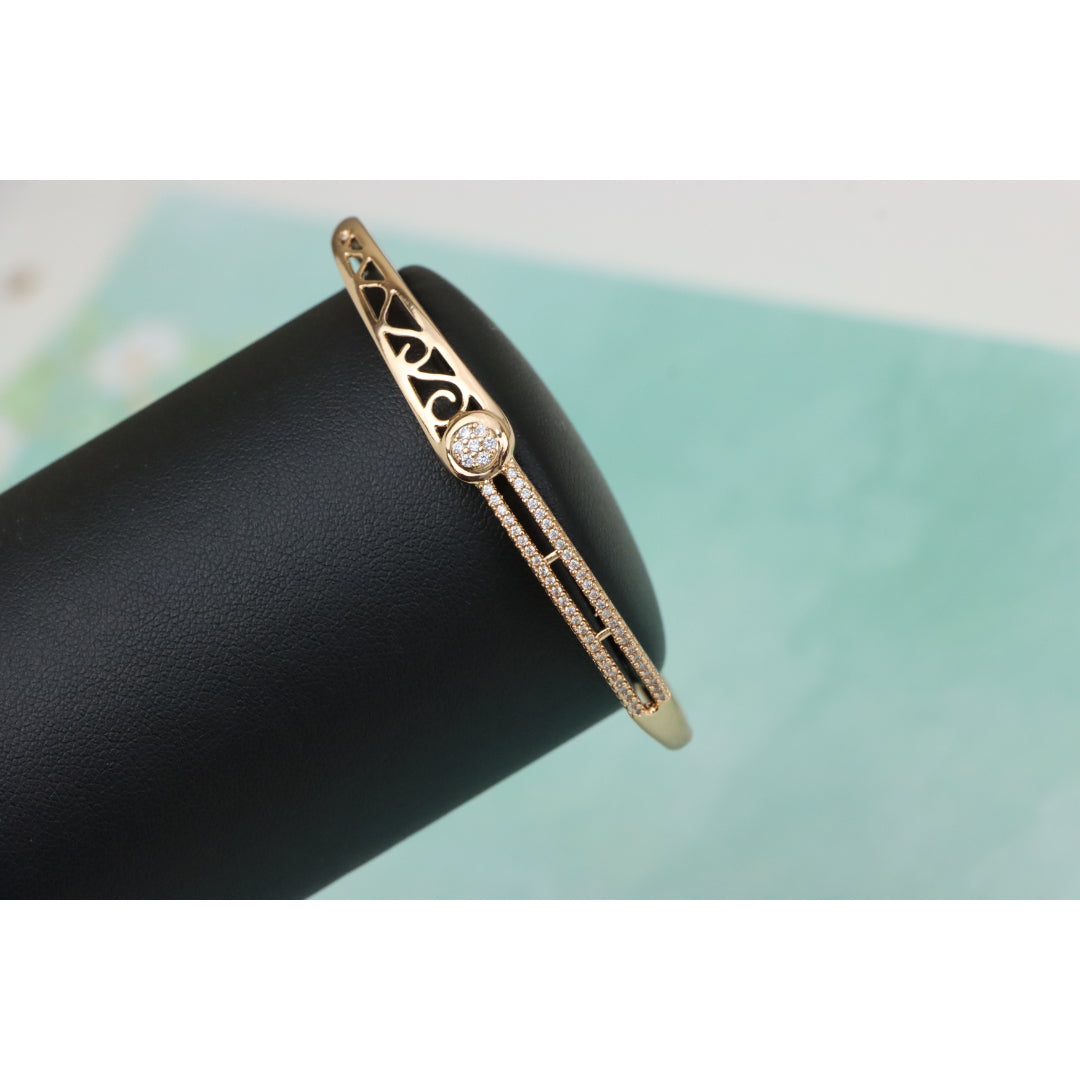 Elegant Rose Gold Bangle with Filigree & Sparkling Center Stone, XPBL0418 (2042-8)
