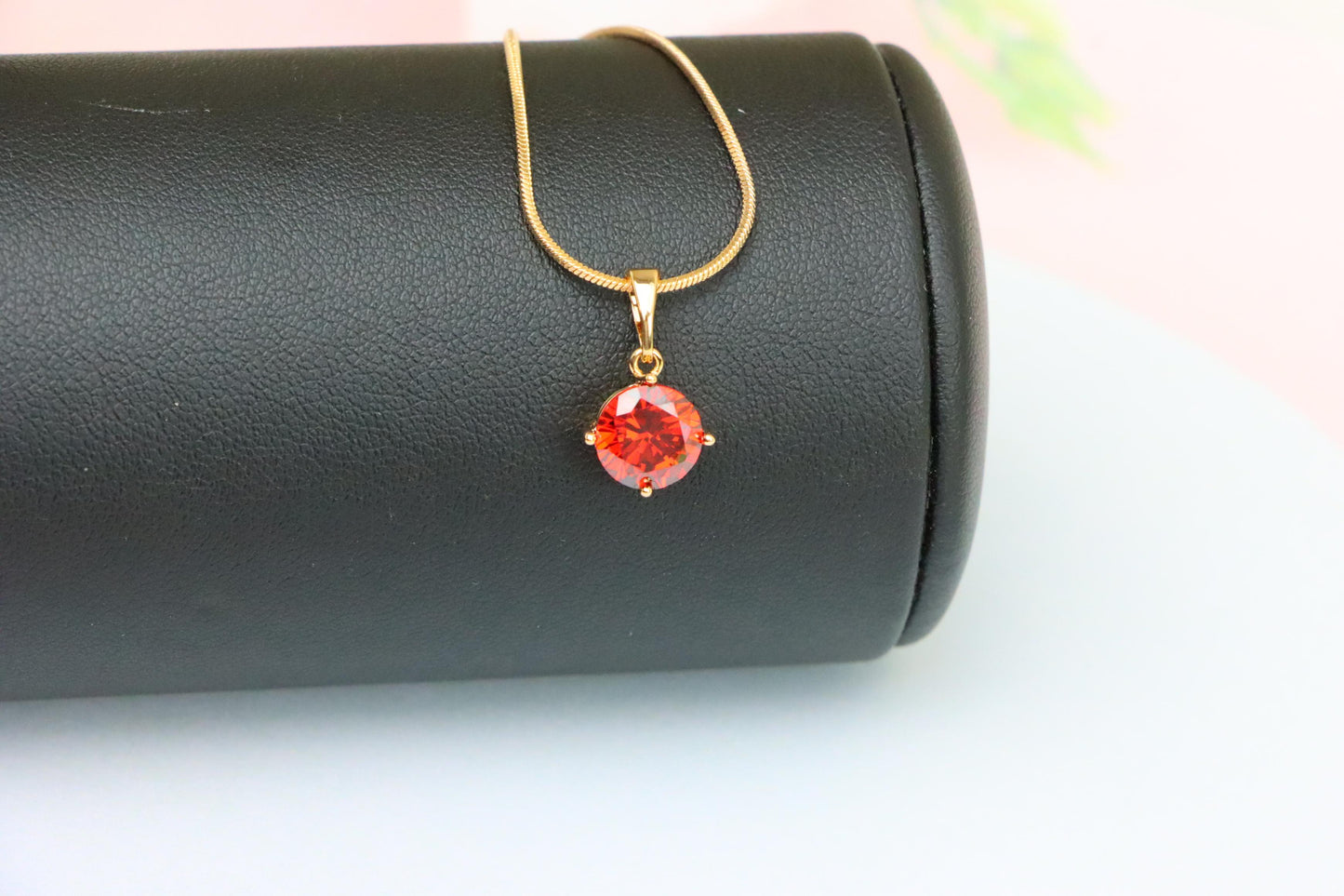 Round Red Stone Pendant in Rose Gold Finish, XPPT1559 (2143-10)