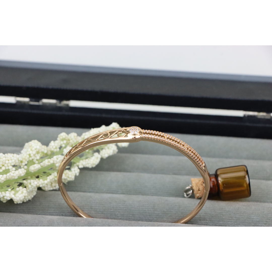 Elegant Rose Gold Bangle with Filigree & Sparkling Center Stone, XPBL0418 (2042-8)
