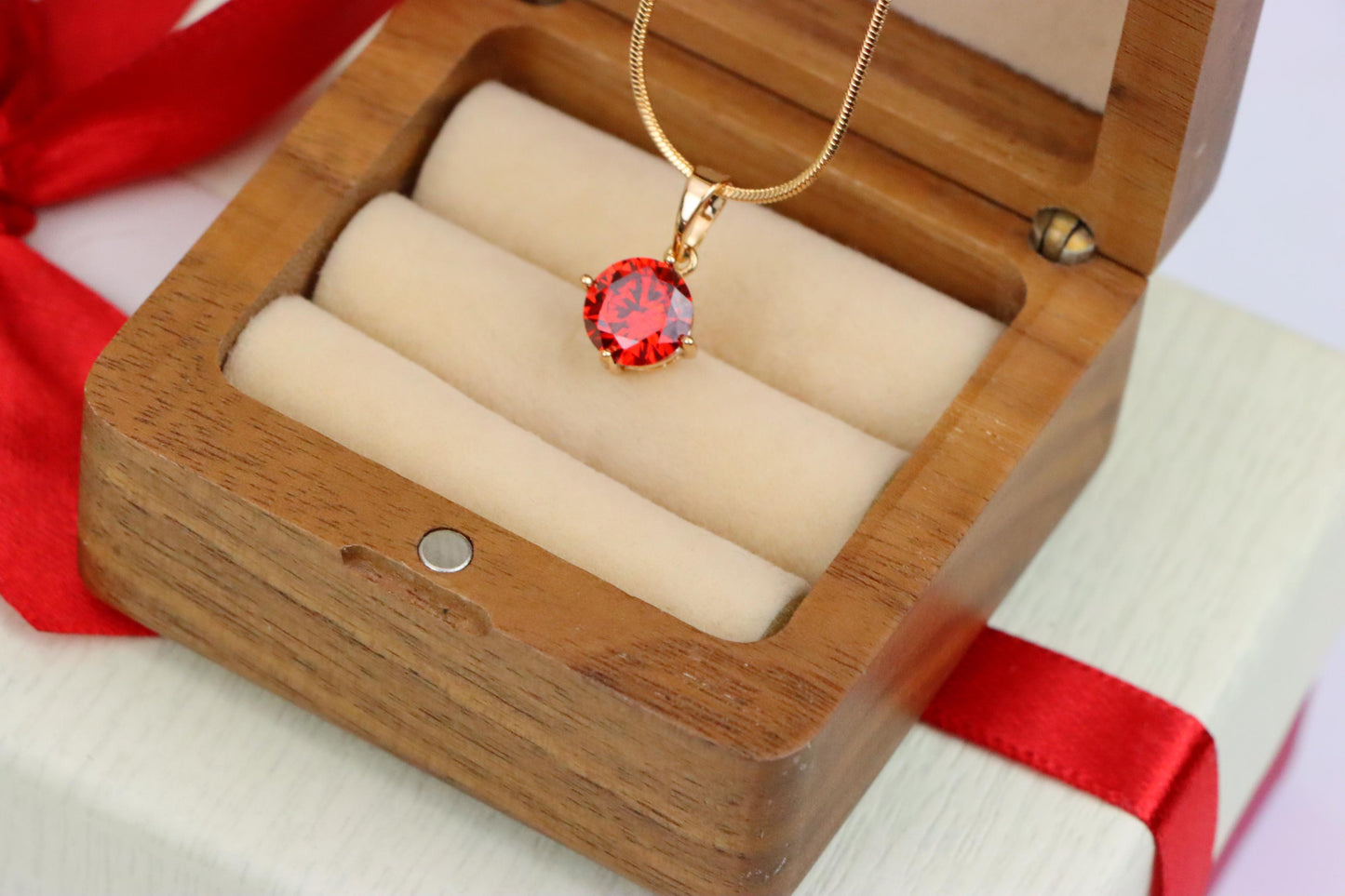 Round Red Stone Pendant in Rose Gold Finish, XPPT1559 (2143-10)