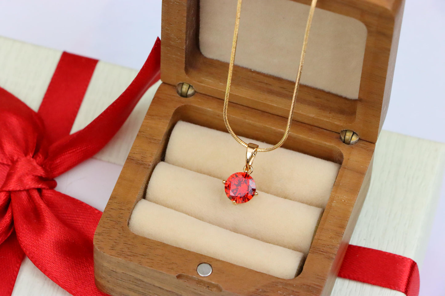 Round Red Stone Pendant in Rose Gold Finish, XPPT1559 (2143-10)