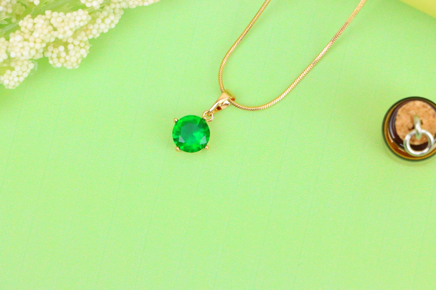 Round Green Stone Pendant in Rose Gold Finish, XPPT1560 (2143-10)
