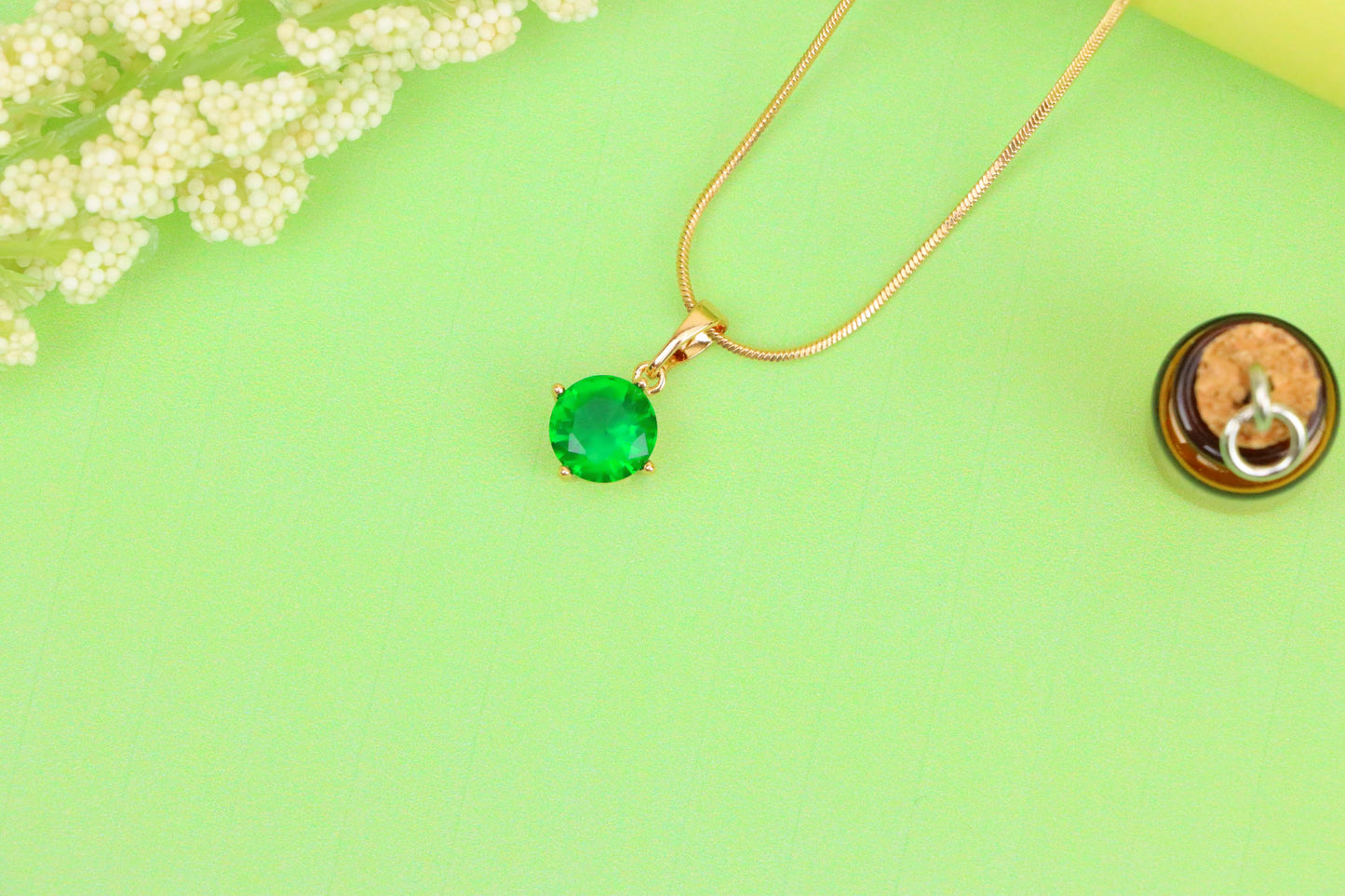 Round Green Stone Pendant in Rose Gold Finish, XPPT1560 (2143-10)