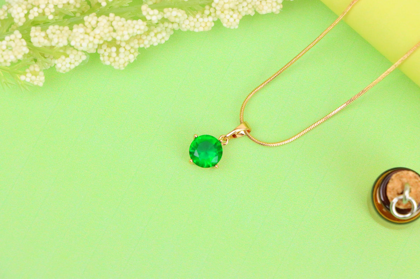 Round Green Stone Pendant in Rose Gold Finish, XPPT1560 (2143-10)