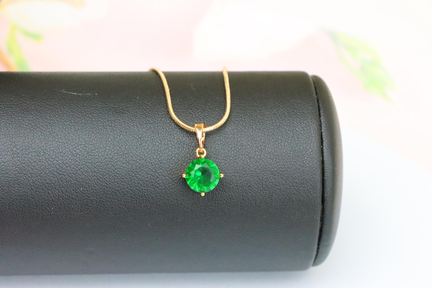 Round Green Stone Pendant in Rose Gold Finish, XPPT1560 (2143-10)
