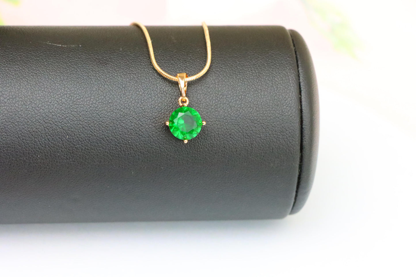 Round Green Stone Pendant in Rose Gold Finish, XPPT1560 (2143-10)