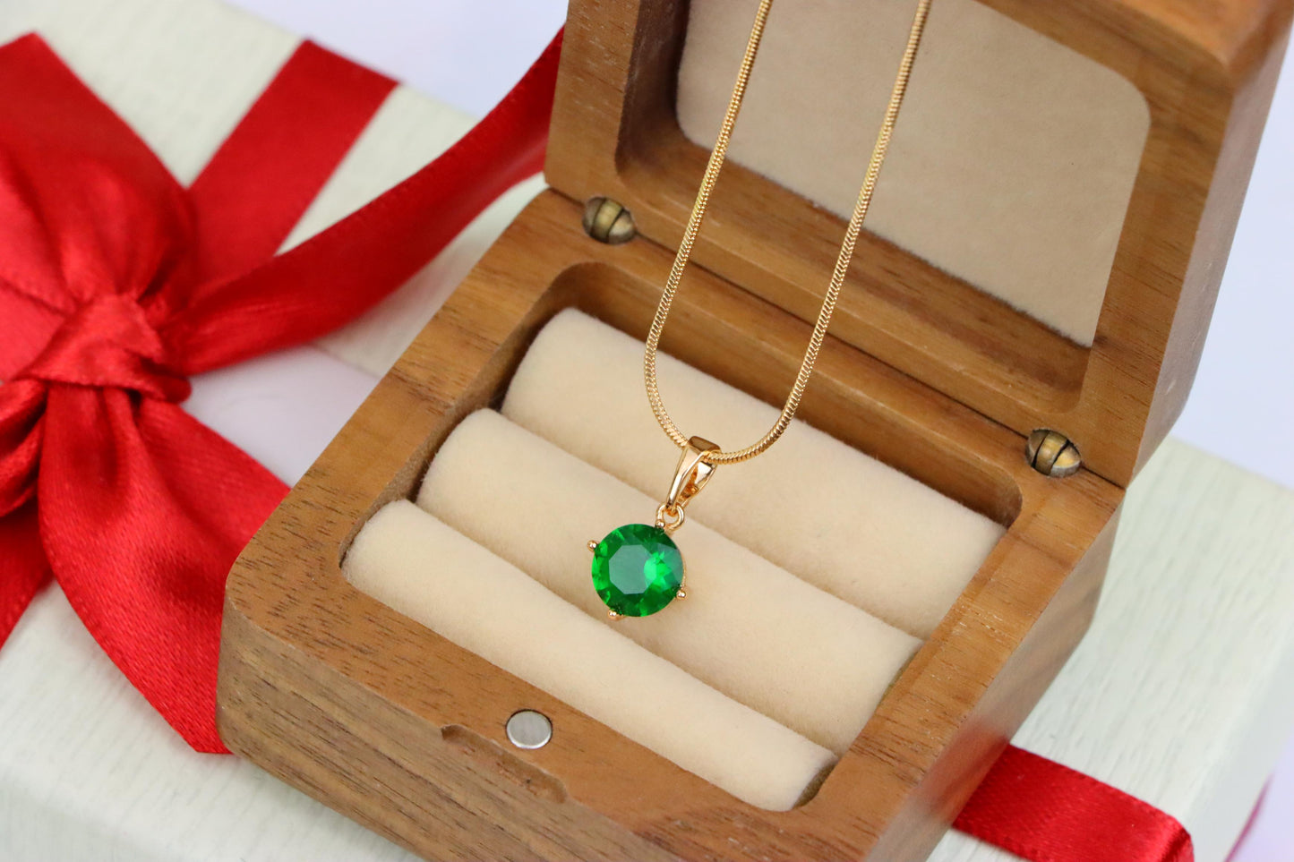 Round Green Stone Pendant in Rose Gold Finish, XPPT1560 (2143-10)