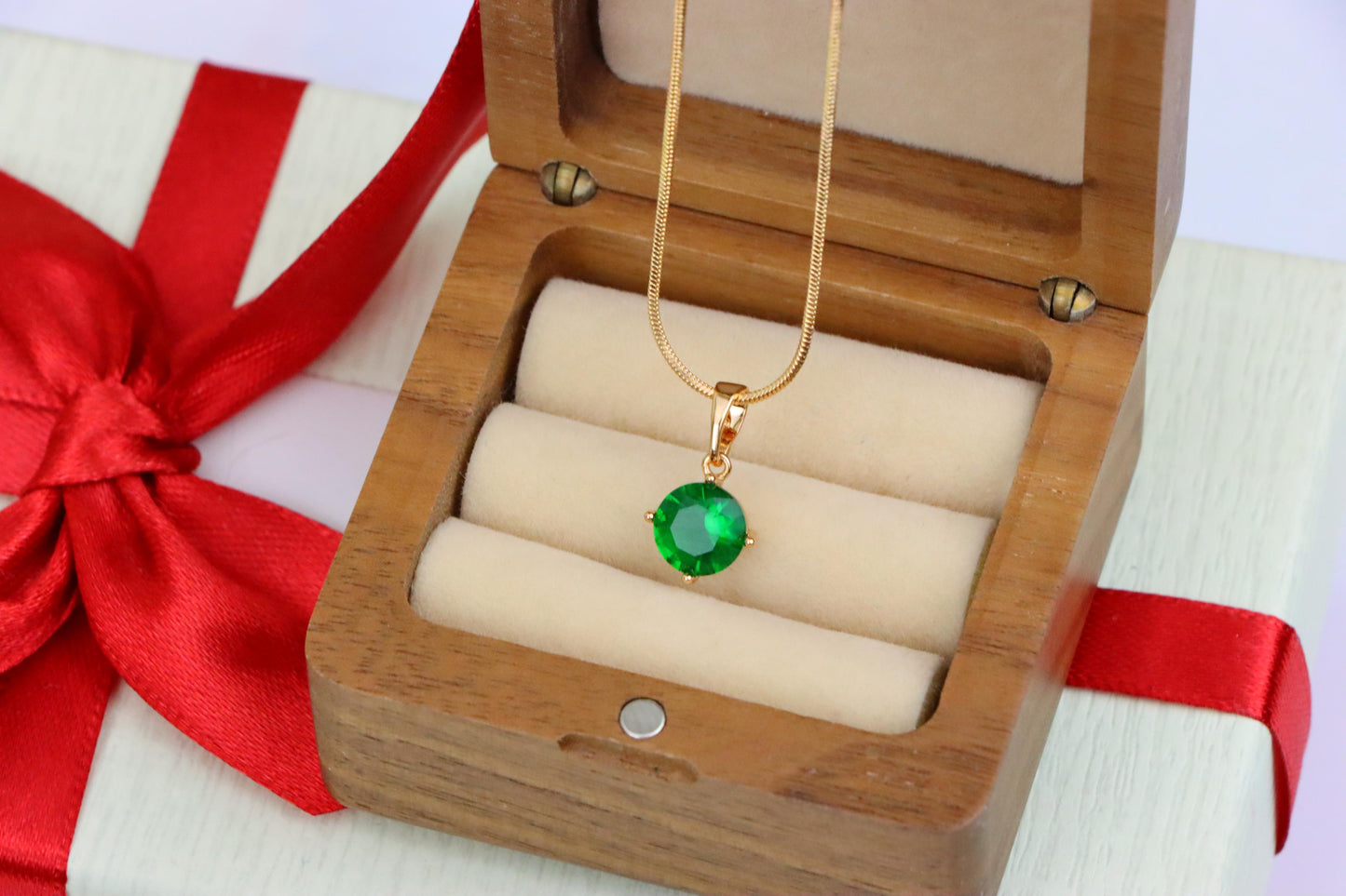 Round Green Stone Pendant in Rose Gold Finish, XPPT1560 (2143-10)