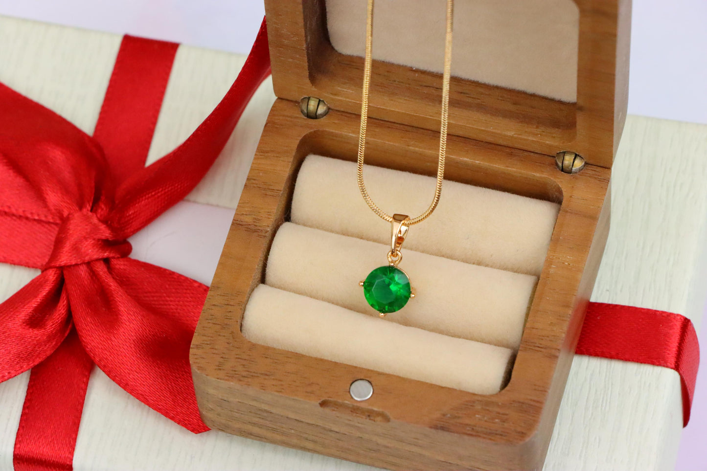Round Green Stone Pendant in Rose Gold Finish, XPPT1560 (2143-10)