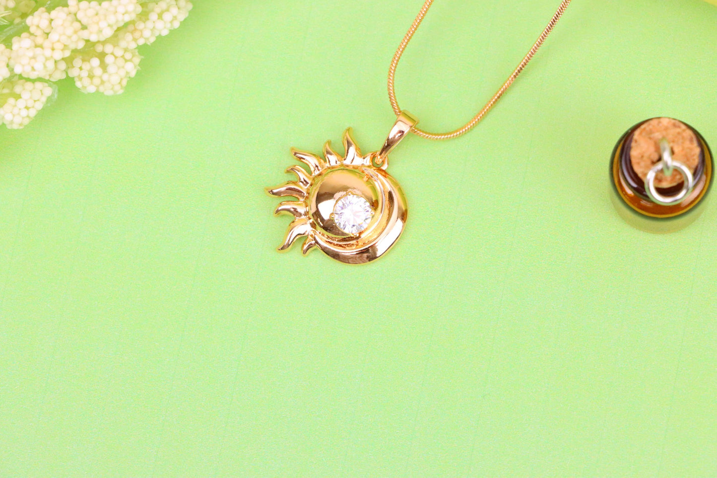 Round Green Stone Pendant in Rose Gold Finish, XPPT1561 (2144-1)