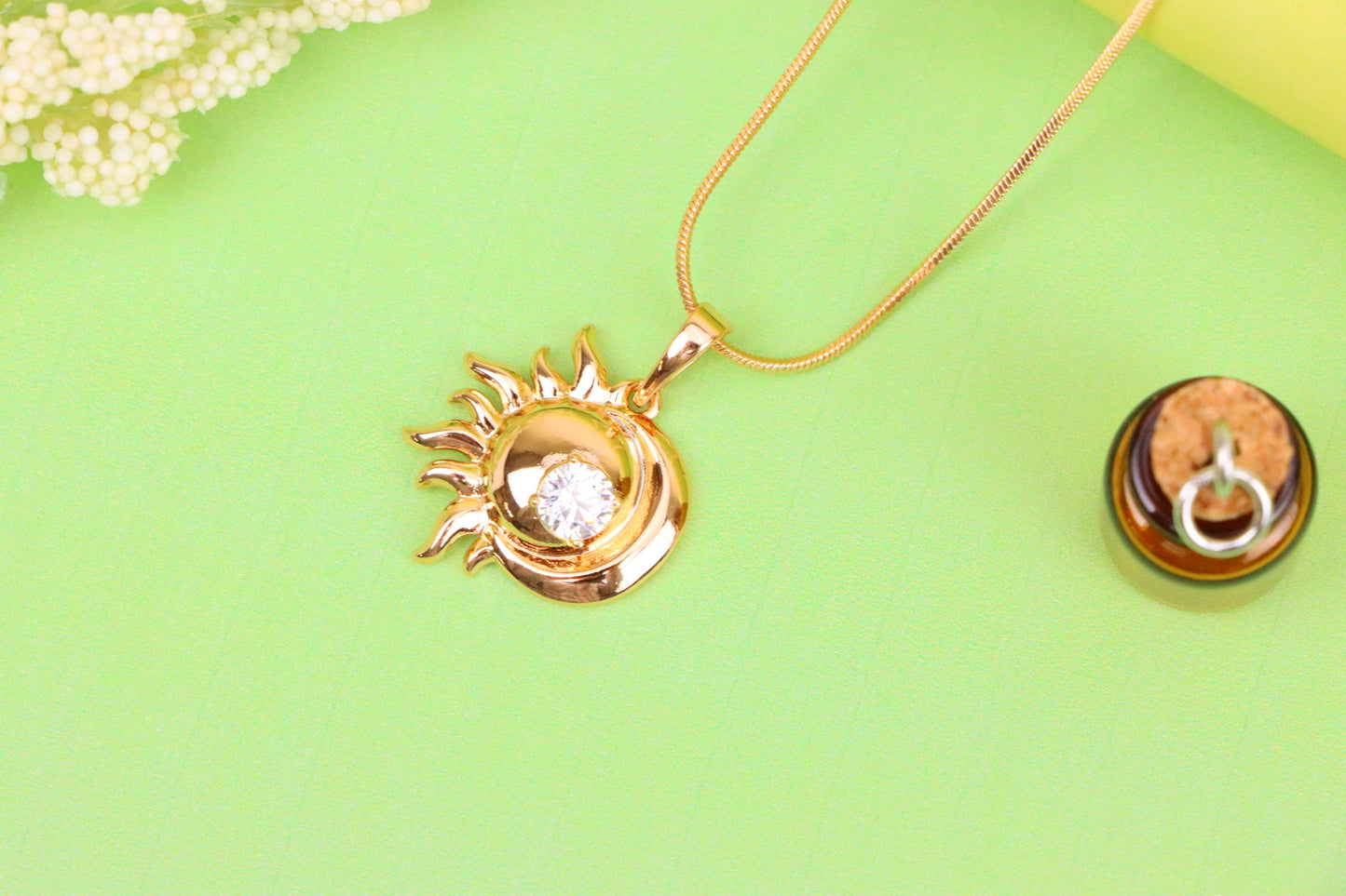 Round Green Stone Pendant in Rose Gold Finish, XPPT1561 (2144-1)