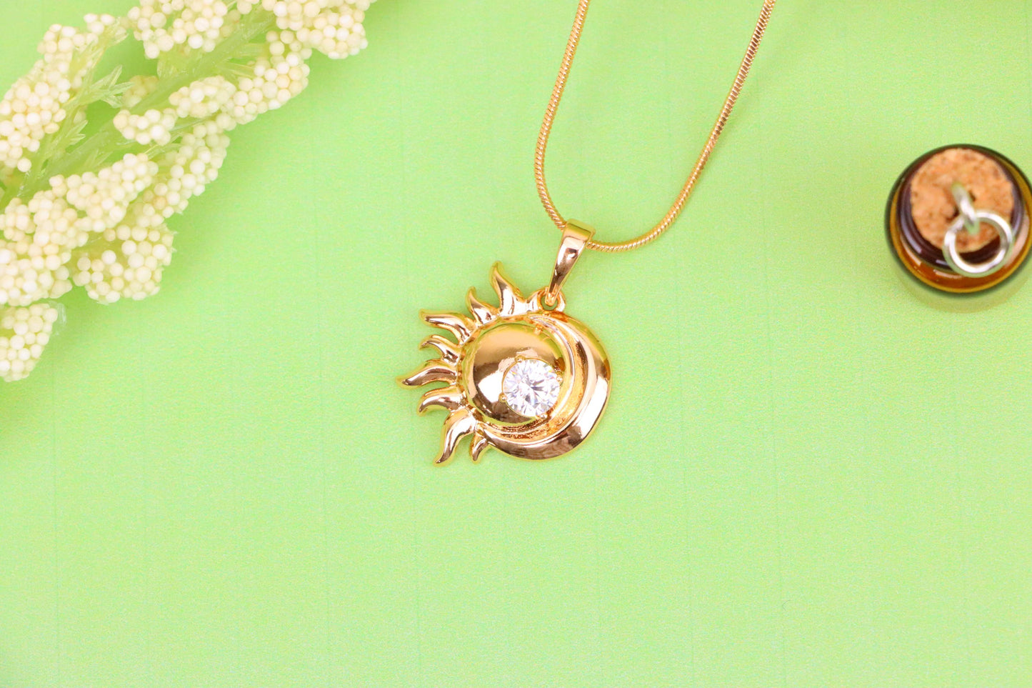 Round Green Stone Pendant in Rose Gold Finish, XPPT1561 (2144-1)