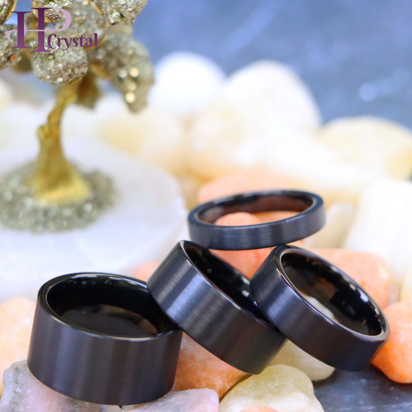 Black IP Plated Brushed Pipe Cut Band Tungsten Ring