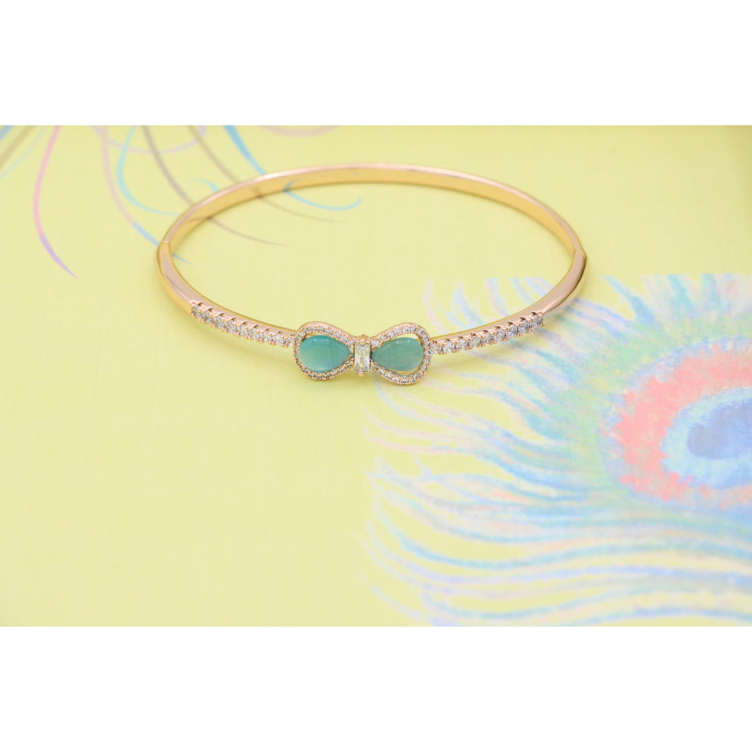 Elegant Rose Gold Bangle with Aqua Bow and Crystal Accents, XPBL0423 (2043-3)