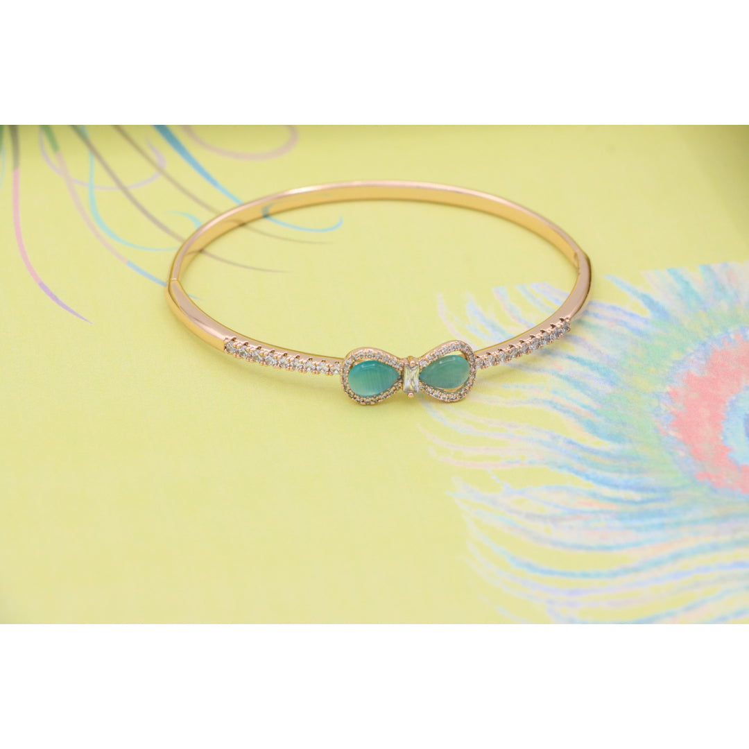 Elegant Rose Gold Bangle with Aqua Bow and Crystal Accents, XPBL0423 (2043-3)