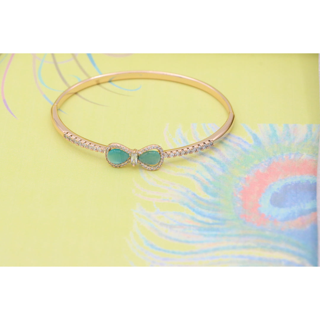 Elegant Rose Gold Bangle with Aqua Bow and Crystal Accents, XPBL0423 (2043-3)