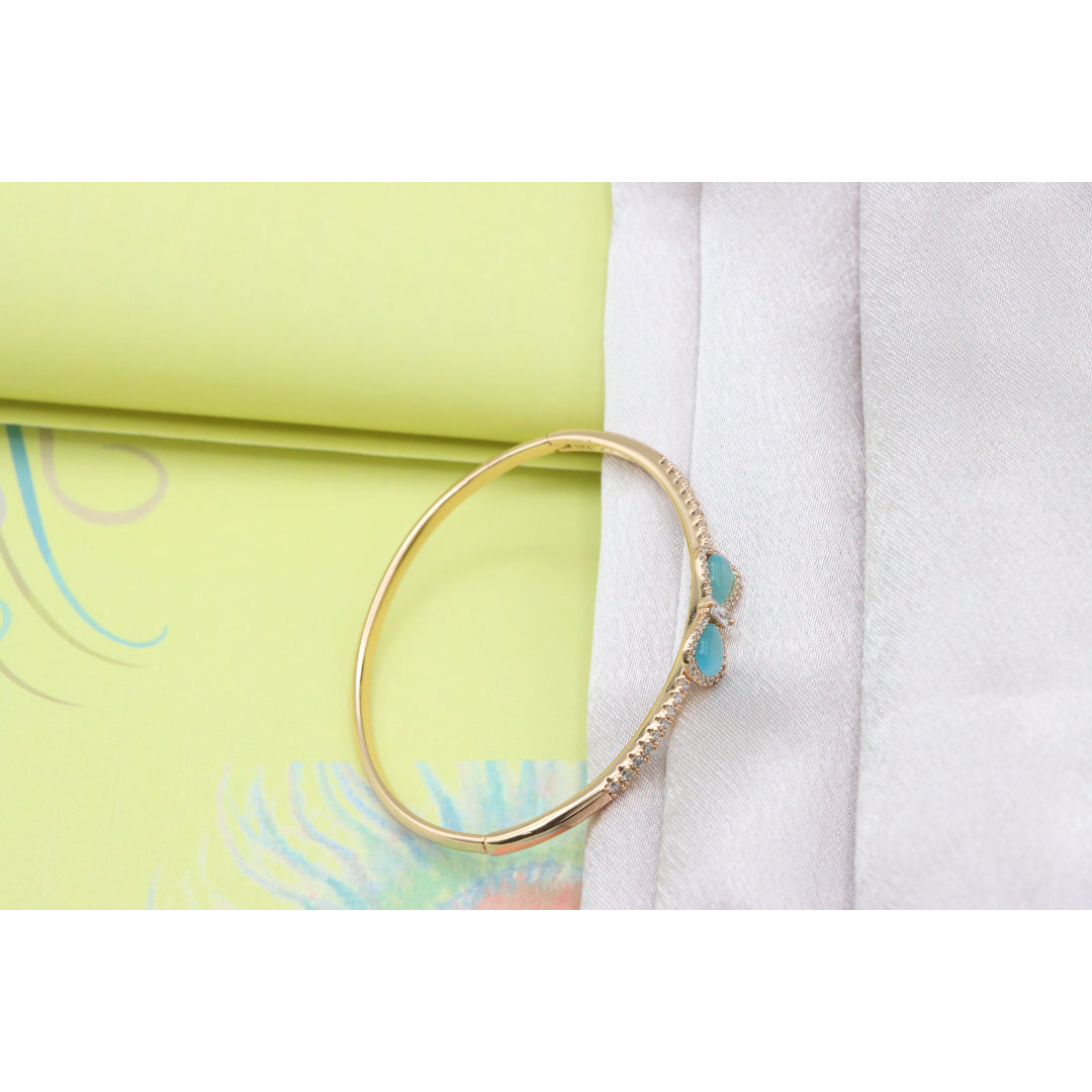 Elegant Rose Gold Bangle with Aqua Bow and Crystal Accents, XPBL0423 (2043-3)