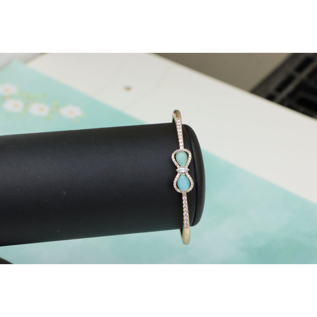 Elegant Rose Gold Bangle with Aqua Bow and Crystal Accents, XPBL0423 (2043-3)