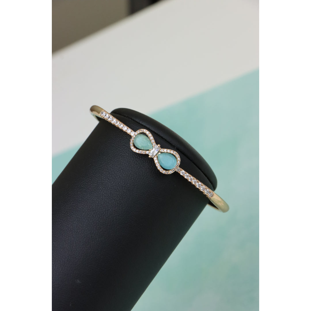 Elegant Rose Gold Bangle with Aqua Bow and Crystal Accents, XPBL0423 (2043-3)