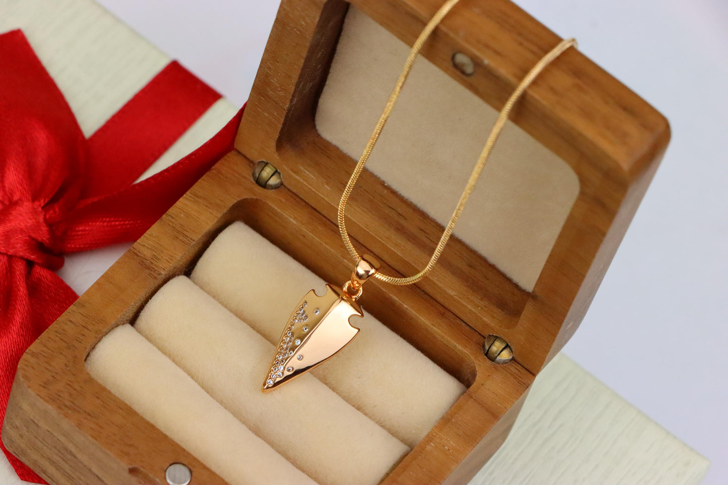 Arrowhead Shaped Rose Gold Pendant with Crystals, XPPT1562 (2144-2)