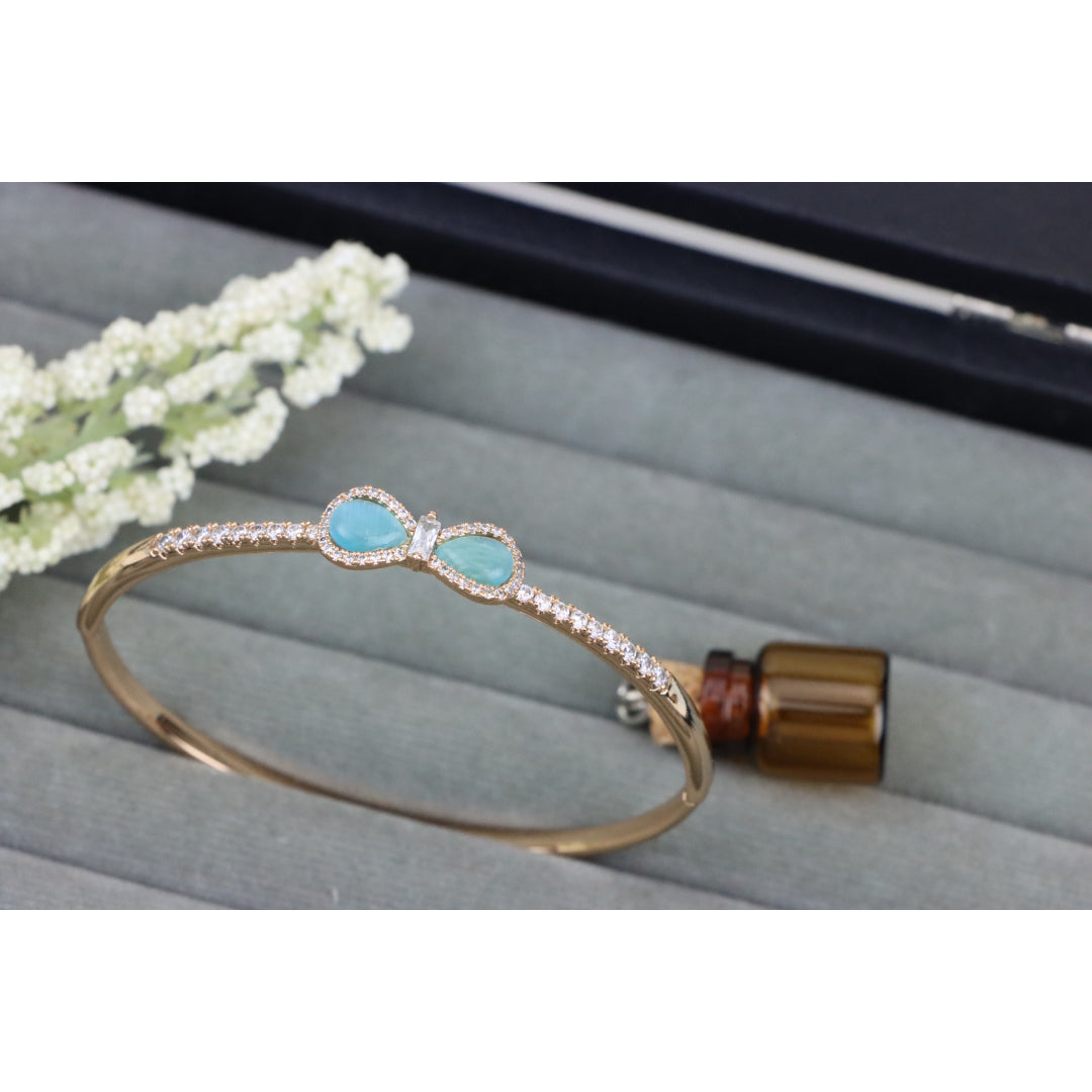 Elegant Rose Gold Bangle with Aqua Bow and Crystal Accents, XPBL0423 (2043-3)