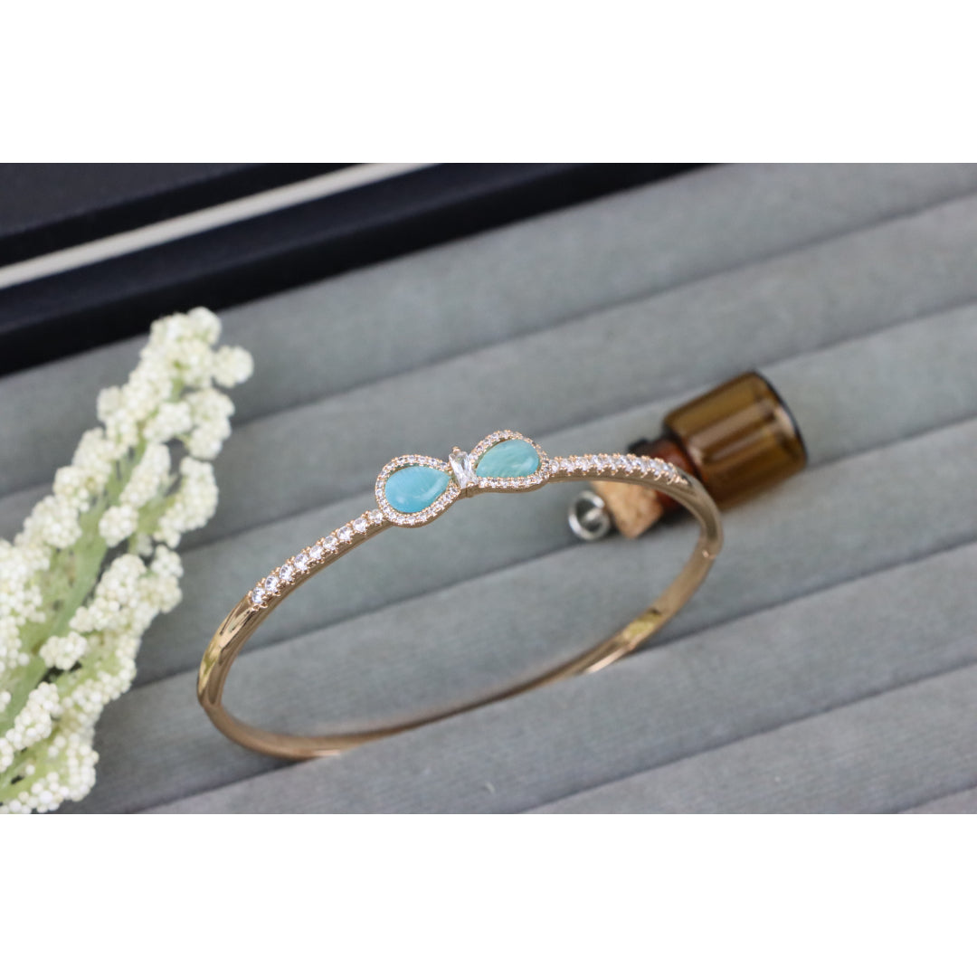 Elegant Rose Gold Bangle with Aqua Bow and Crystal Accents, XPBL0423 (2043-3)