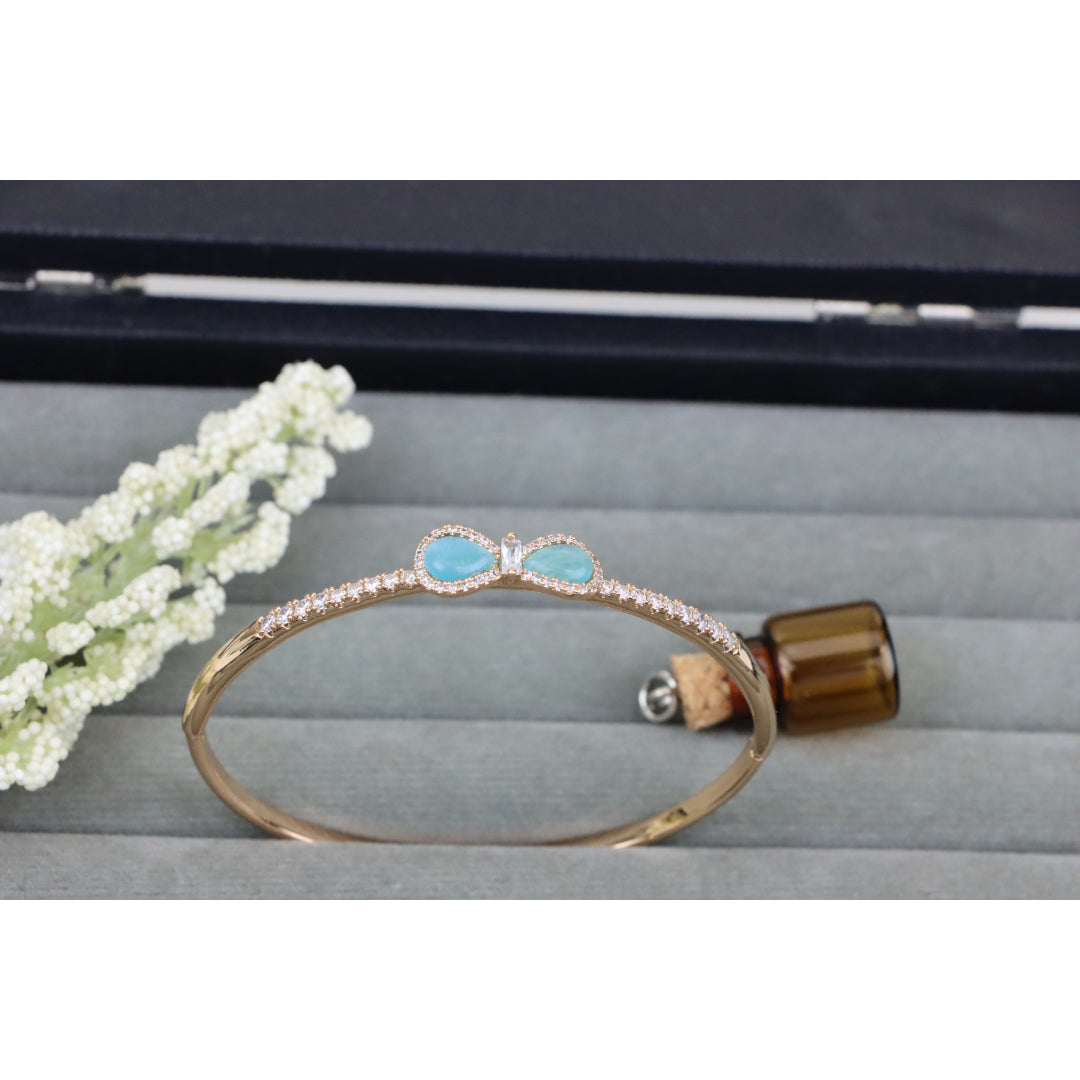 Elegant Rose Gold Bangle with Aqua Bow and Crystal Accents, XPBL0423 (2043-3)